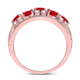 14kt Rose Gold Womens Oval Ruby Diamond Alternating Band Ring 1-1/5 Cttw
