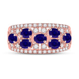 14kt Rose Gold Womens Oval Blue Sapphire Diamond Band Ring 1-7/8 Cttw