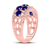 14kt Rose Gold Womens Oval Blue Sapphire Diamond Band Ring 1-7/8 Cttw