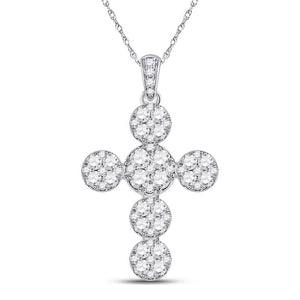14kt White Gold Womens Round Diamond Cluster Cross Pendant 1-1/3 Cttw