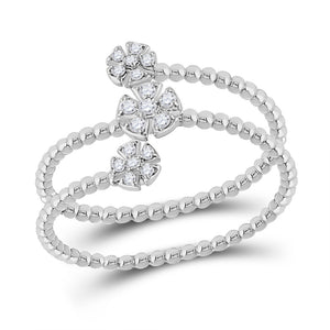 10kt White Gold Womens Round Diamond Spiral Flower Cluster Ring 1/8 Cttw