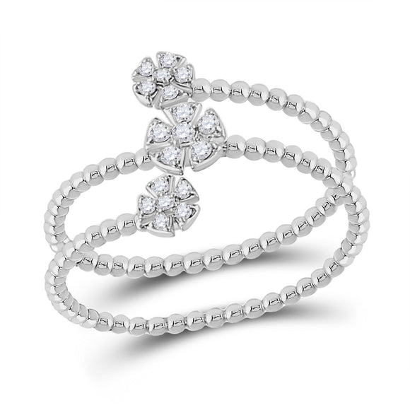 10kt White Gold Womens Round Diamond Spiral Flower Cluster Ring 1/8 Cttw