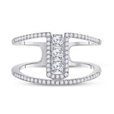 10kt White Gold Womens Round Diamond Negative Space 3-stone Ring 3/8 Cttw