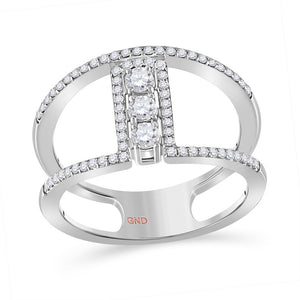 10kt White Gold Womens Round Diamond Negative Space 3-stone Ring 3/8 Cttw