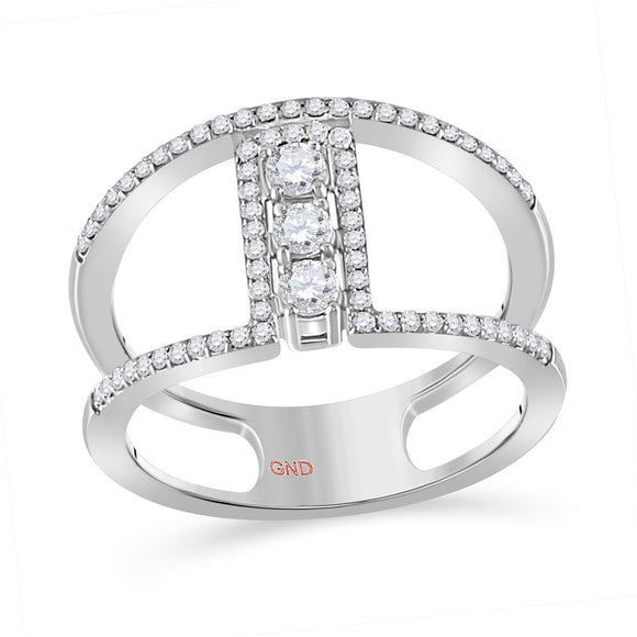 10kt White Gold Womens Round Diamond Negative Space 3-stone Ring 3/8 Cttw