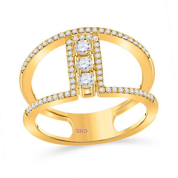10kt Yellow Gold Womens Round Diamond Negative Space 3-stone Ring 3/8 Cttw