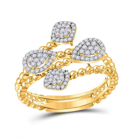 10kt Yellow Gold Womens Round Diamond Teardrop Spiral Fashion Ring 1/3 Cttw