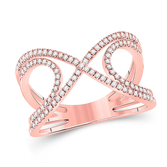 10kt Rose Gold Womens Round Diamond Crossover Fashion Ring 1/3 Cttw