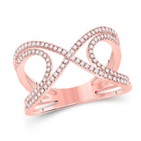 10kt Rose Gold Womens Round Diamond Crossover Fashion Ring 1/3 Cttw