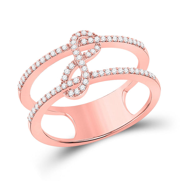 10kt Rose Gold Womens Round Diamond Negative Space Infinity Ring 1/5 Cttw