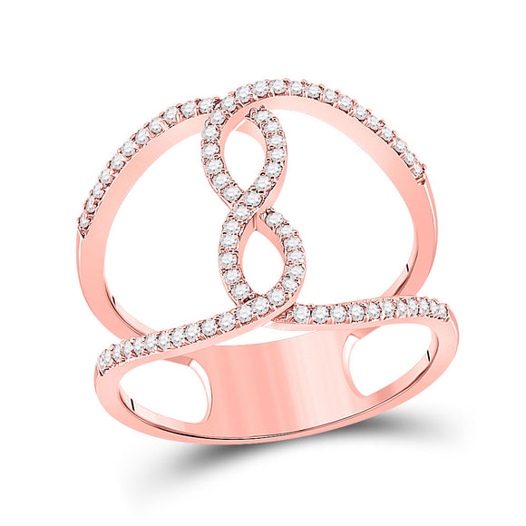 10kt Rose Gold Womens Round Diamond Negative Space Infinity Ring 1/4 Cttw