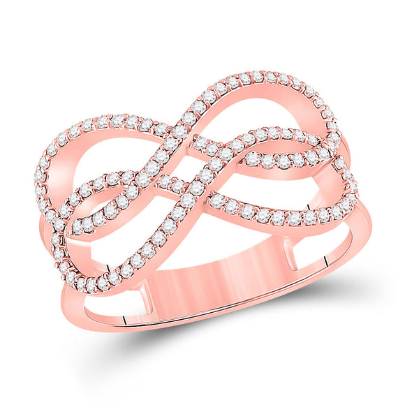 10kt Rose Gold Womens Round Diamond Double Infinity Ring 1/3 Cttw
