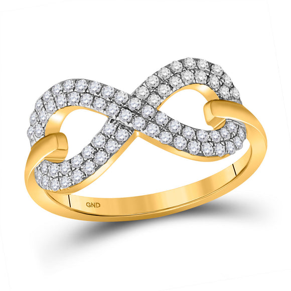 10kt Yellow Gold Womens Round Diamond Infinity Ring 1/3 Cttw