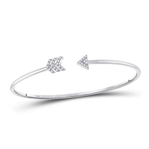 10kt White Gold Womens Round Diamond Arrow Bangle Bracelet 1/10 Cttw