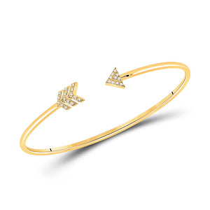 10kt Yellow Gold Womens Round Diamond Arrow Bangle Bracelet 1/10 Cttw