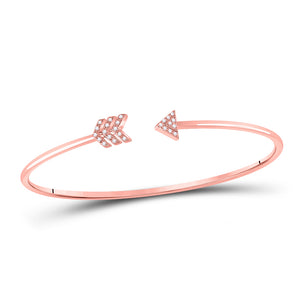 10kt Rose Gold Womens Round Diamond Arrow Bangle Bracelet 1/10 Cttw