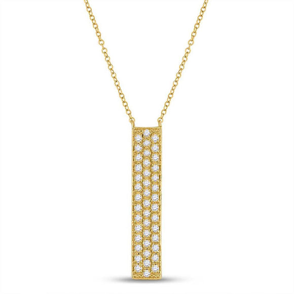 10kt Yellow Gold Womens Round Diamond Vertical Bar Necklace 1/4 Cttw