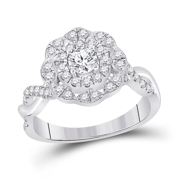 14kt White Gold Round Diamond Halo Bridal Wedding Engagement Ring 7/8 Cttw