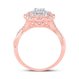 14kt Rose Gold Round Diamond Halo Bridal Wedding Engagement Ring 7/8 Cttw