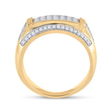 10kt Yellow Gold Mens Round Diamond Rectangle Band Ring 1 Cttw