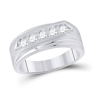 14kt White Gold Mens Round Diamond 5-stone Wedding Ring 5/8 Cttw
