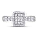 14kt White Gold Womens Round Diamond Rectangle Cluster Ring 1/2 Cttw