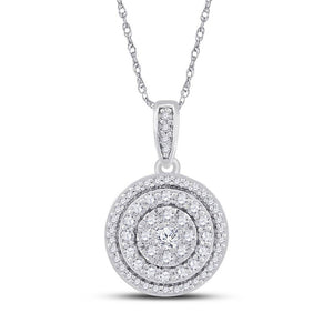 10kt White Gold Womens Round Diamond Circle Cluster Pendant 1/2 Cttw