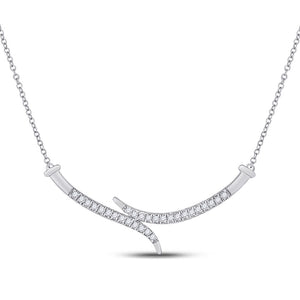 10kt White Gold Womens Round Diamond Curved Bar Necklace 1/5 Cttw