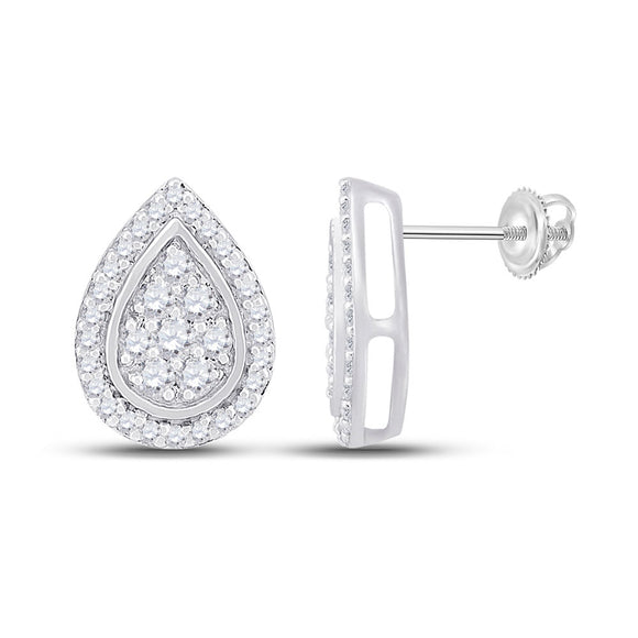 10kt White Gold Womens Round Diamond Teardrop Earrings 1/3 Cttw