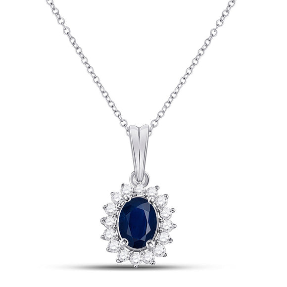14kt White Gold Womens Oval Blue Sapphire Solitaire Pendant 1-1/5 Cttw