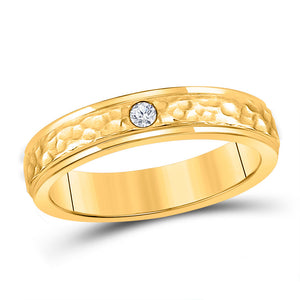 14kt Yellow Gold Mens Round Diamond Hammered Solitaire Wedding Ring 1/12 Cttw