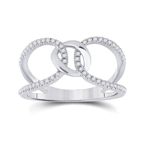 14kt White Gold Womens Round Diamond Negative Space Link Fashion Ring 1/6 Cttw