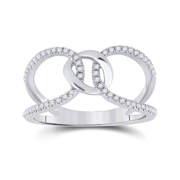14kt White Gold Womens Round Diamond Negative Space Link Fashion Ring 1/6 Cttw