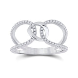 14kt White Gold Womens Round Diamond Negative Space Link Fashion Ring 1/6 Cttw