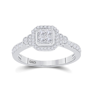 14kt White Gold Womens Princess Diamond Fashion Ring 1/2 Cttw
