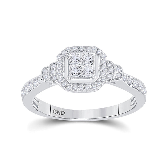 14kt White Gold Womens Princess Diamond Fashion Ring 1/2 Cttw