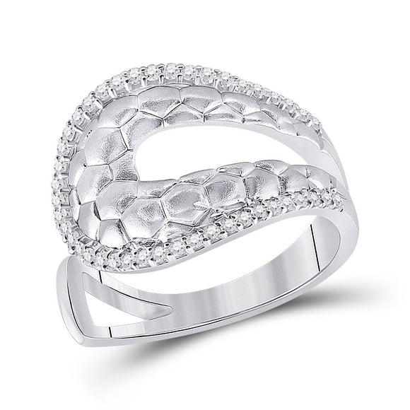 14kt White Gold Womens Round Diamond Modern Scale Fashion Ring 1/4 Cttw