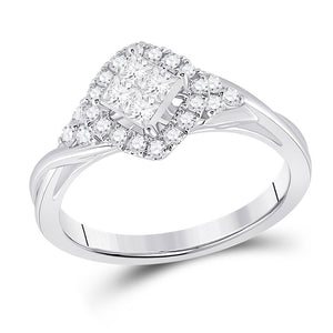 14kt White Gold Womens Princess Diamond Offset Square Fashion Ring 1/2 Cttw