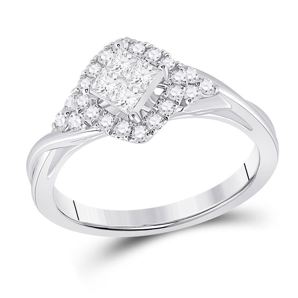 14kt White Gold Womens Princess Diamond Offset Square Fashion Ring 1/2 Cttw
