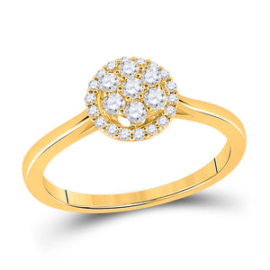 14kt Yellow Gold Womens Round Diamond Halo Flower Cluster Ring 1/3 Cttw