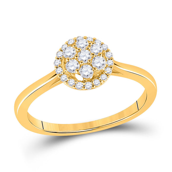 14kt Yellow Gold Womens Round Diamond Halo Flower Cluster Ring 1/3 Cttw
