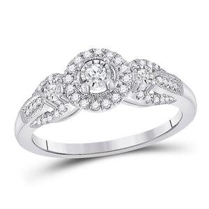 14kt White Gold Womens Round Diamond 3-stone Ring 1/4 Cttw