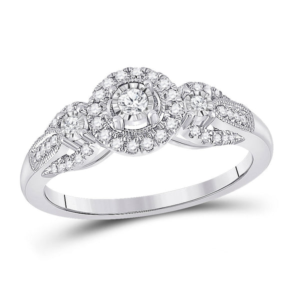 14kt White Gold Womens Round Diamond 3-stone Ring 1/4 Cttw