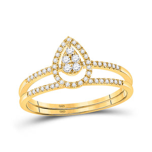 14kt Yellow Gold Round Diamond Bridal Wedding Ring Band Set 1/5 Cttw