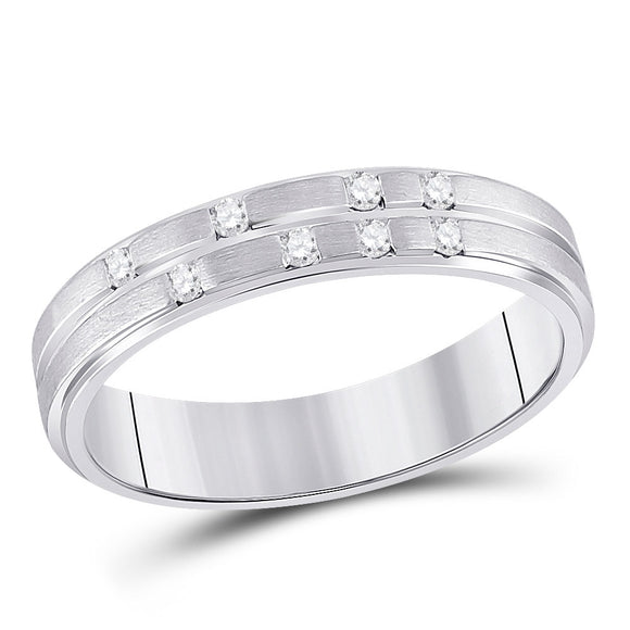 14kt White Gold Womens Round Diamond Scattered Band Ring 1/10 Cttw