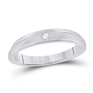 14kt White Gold Womens Round Diamond Solitaire Band Ring 1/12 Cttw