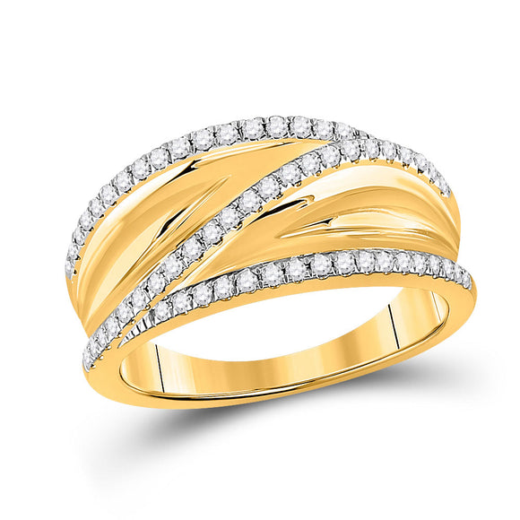 10kt Yellow Gold Womens Round Diamond Crossover Fashion Ring 1/3 Cttw
