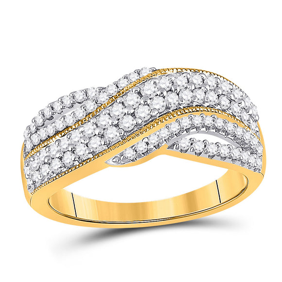10kt Yellow Gold Womens Round Diamond Crossover Band Ring 1/2 Cttw