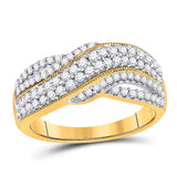 10kt Yellow Gold Womens Round Diamond Crossover Band Ring 1/2 Cttw