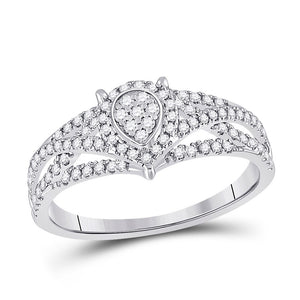10kt White Gold Womens Round Diamond Teardrop Cluster Ring 1/2 Cttw